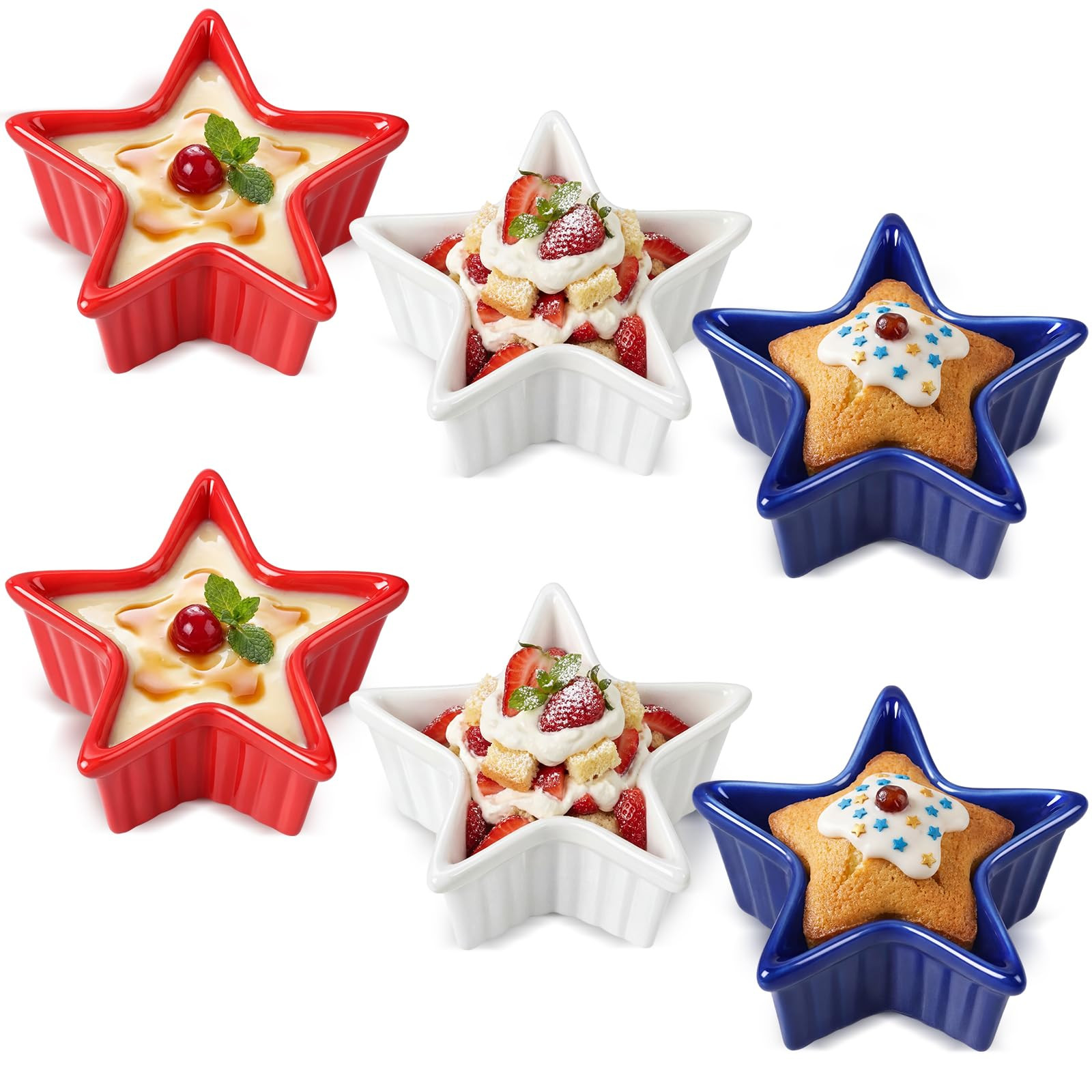 Reallnaive 6 Pcs Patriotic Ramekin Star Shaped Bowls Patriotic Star Shaped Dessert Bowl 3.54 x 3.... | Amazon (US)