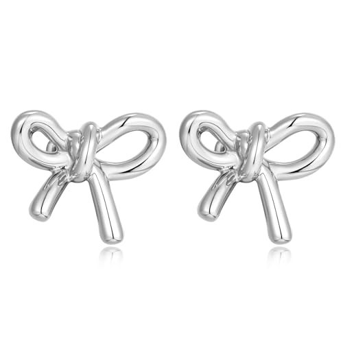 MUYAN Silver Bow Stud Earrings for Women Dainty Silver Bow Earrings Holiday Jewelry | Amazon (US)