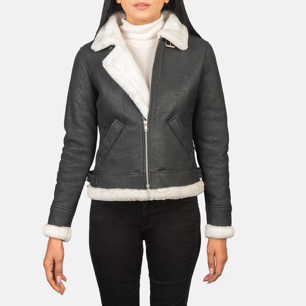 Sherilyn B-3 Black & White Leather Bomber Jacket | The Jacket Maker