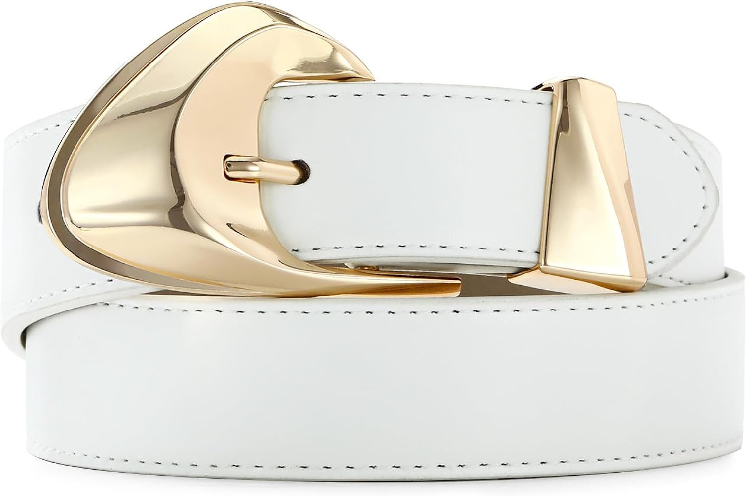 Women's Brown Belt Trend Belt with Gold Buckle Fashion Leather Waist Belt for Jeans Pants | Amazon (US)