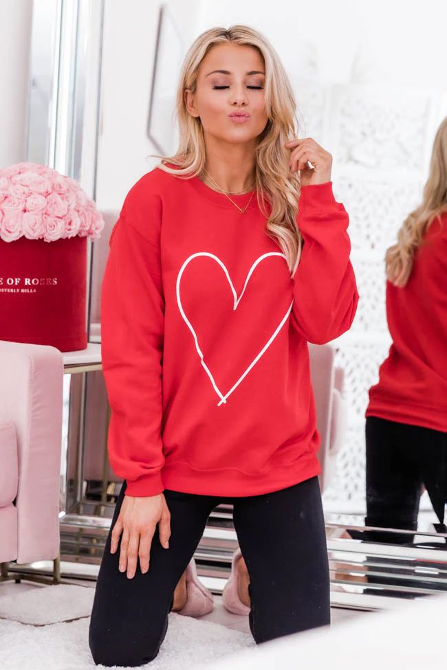 Heart Outline Red Graphic Sweatshirt | The Pink Lily Boutique