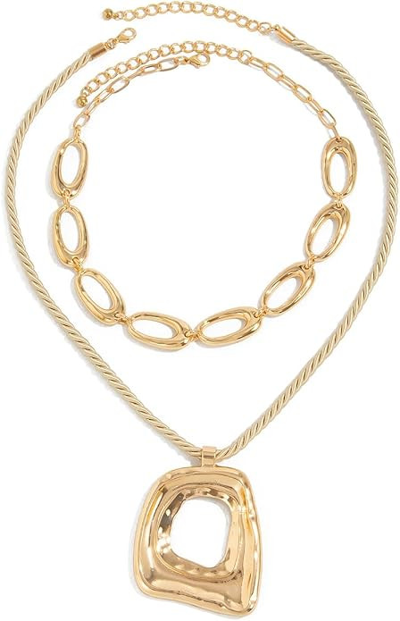 PLOUTOS Statement Modern Geometric Hollow Square Pendant Rope Chain Necklace for Women Bold Fashi... | Amazon (US)