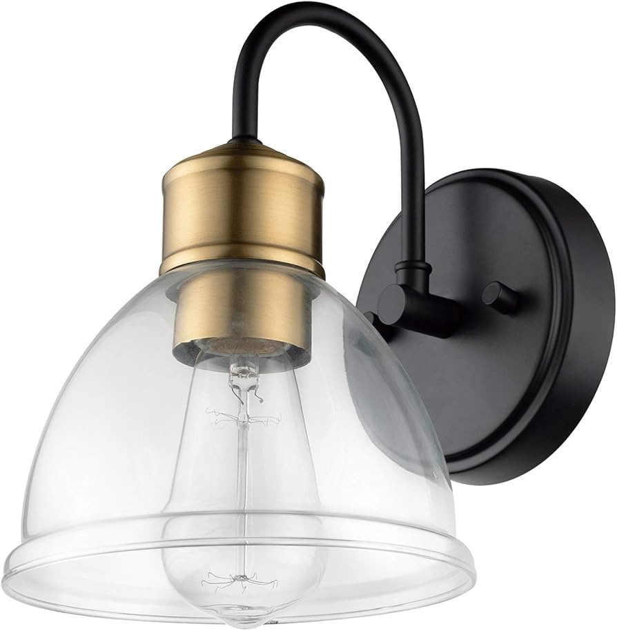 Globe Electric 51714 1-Light Wall Sconce, Dark Bronze, Antique Brass Socket, Clear Glass Shade, W... | Amazon (CA)
