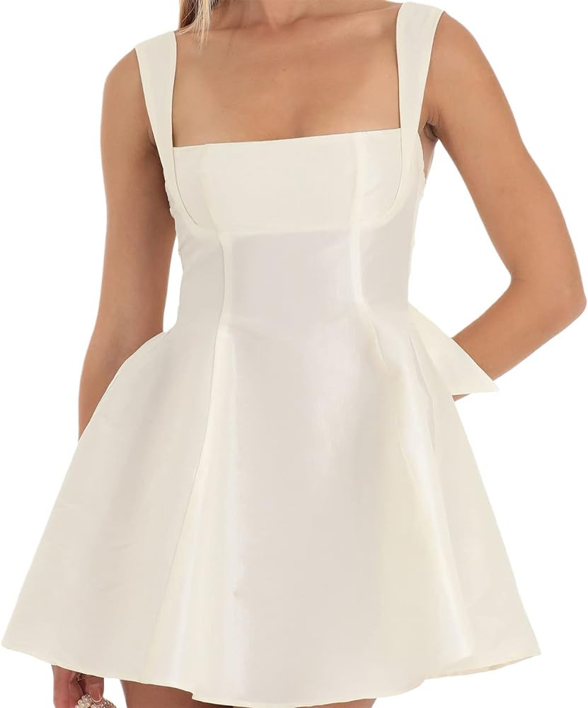 Women Summer Spaghetti Strap Going Out Mini Dress Square Neck Sleeveless Backless Swing Party Clu... | Amazon (US)