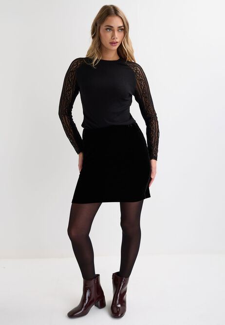 Womens Black Velvet Mini Skirt | Peacocks