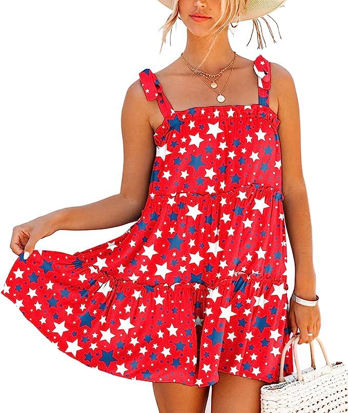 Deerose Womens Summer Tie Strap Chiffon Dress July 4th Flowy Patriotic Sundress | Amazon (US)