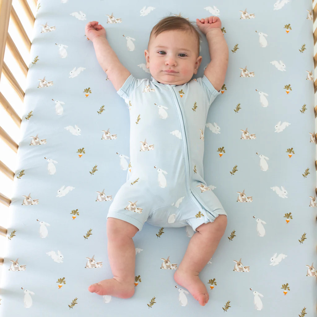 Zipper Shortall Romper in Ice Rabbit | Kyte BABY