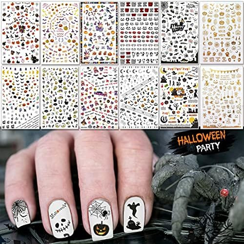 TailaiMei 1500 Pcs Halloween Nail Decals Stickers, 12 Sheets Self-Adhesive DIY Nail Art Tips Sten... | Amazon (US)