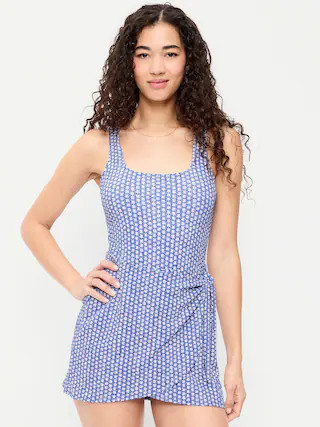 Pique Side-Tie Swim Dress | Old Navy (US)