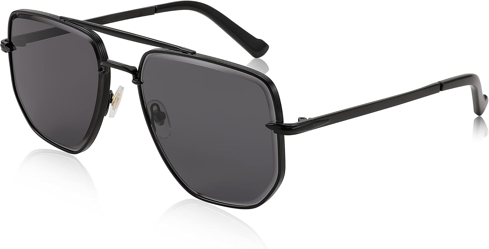 FEISEDY Men Women Retro Oversized Square Aviator Sunglasses Metal Temple Vintage Pilot 70s Sun Glass | Amazon (US)