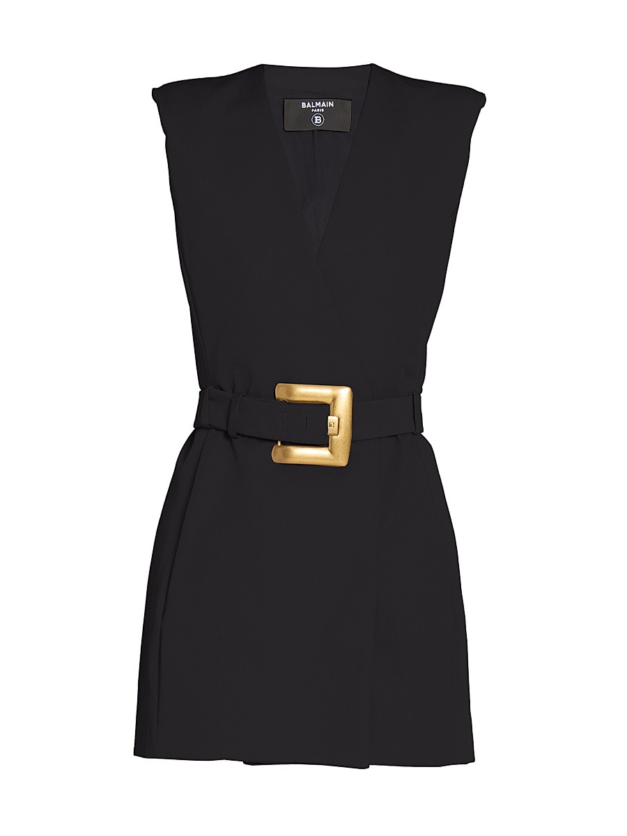 Women's Wool Grain De Poudre Belted Minidress - Black - Size 6 | Saks Fifth Avenue