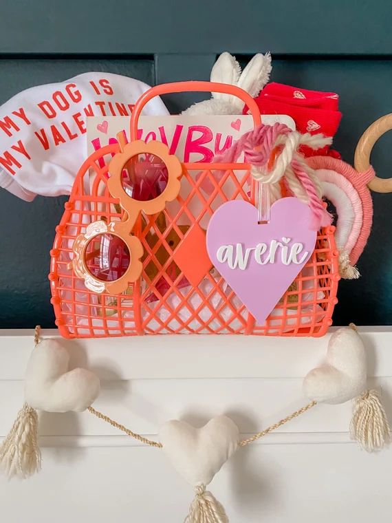 Valentine's Day Basket Marker, Heart Tags, Wooden Name Tag, Acrylic Name Tag, Heart-shaped Tag, V... | Etsy (US)