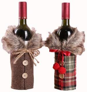 2 Pcs Christmas Sweater Wine Bottle Covers,Plaid Clothes & Linen Wine Bottle Dress With Faux Fur ... | Amazon (US)