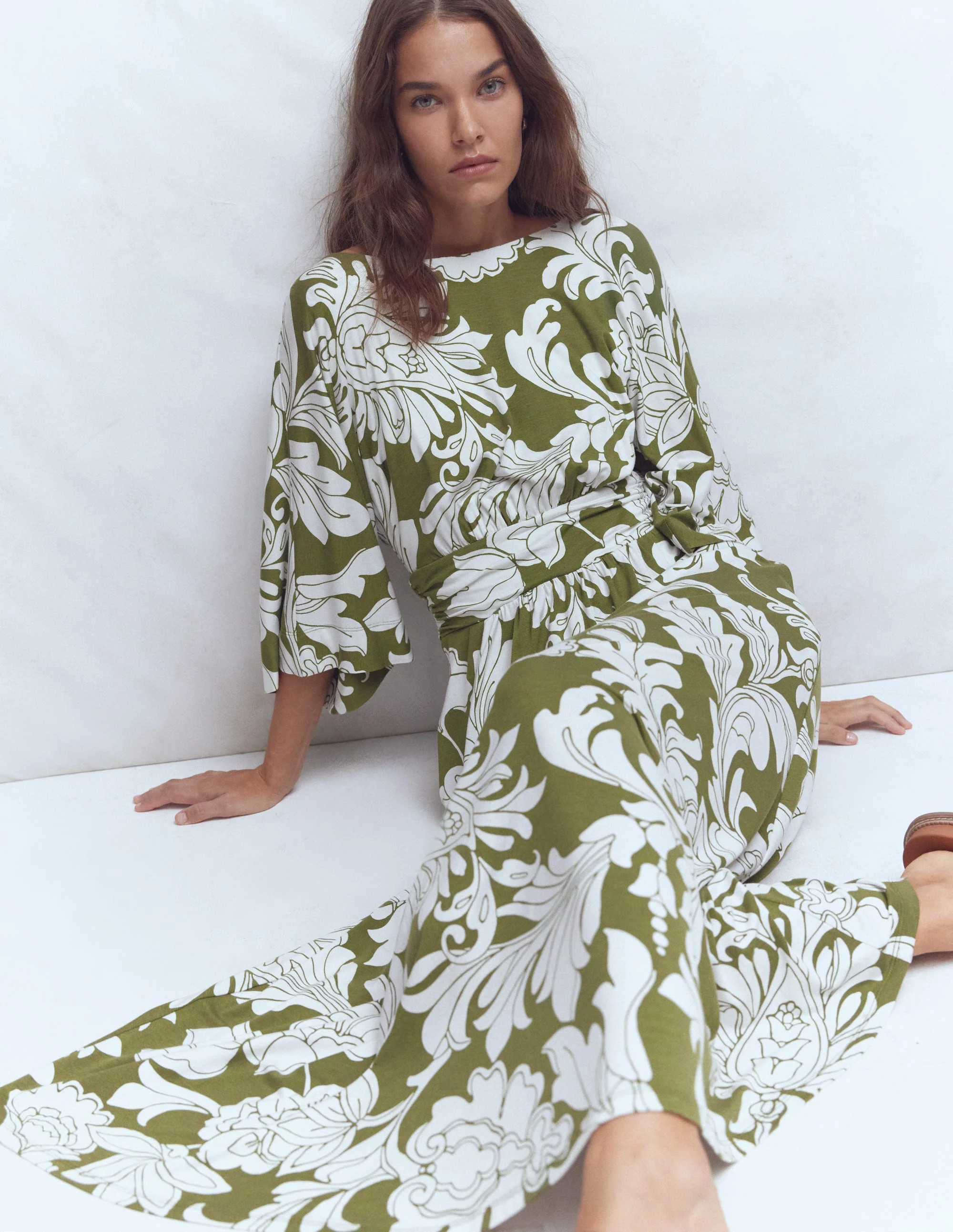 Imelda Kimono Jersey Dress-Pink Peony, Decorative Lattice | Boden (US)