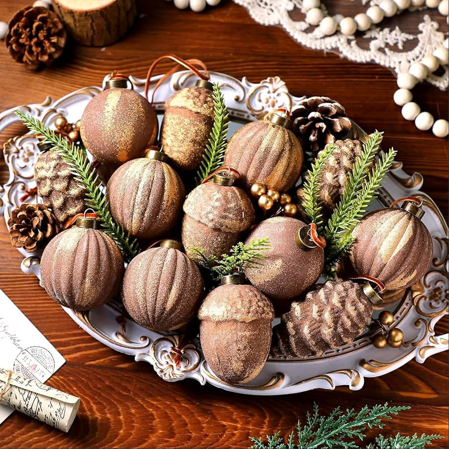 20 Pcs Vintage Christmas Ball Ornaments Neutral Textured Christmas Tree Hanging Decorations with ... | Amazon (US)