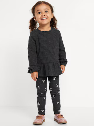 Cozy Long-Sleeve Ribbed Peplum Top and Leggings Set for Toddler Girls | Old Navy (US)