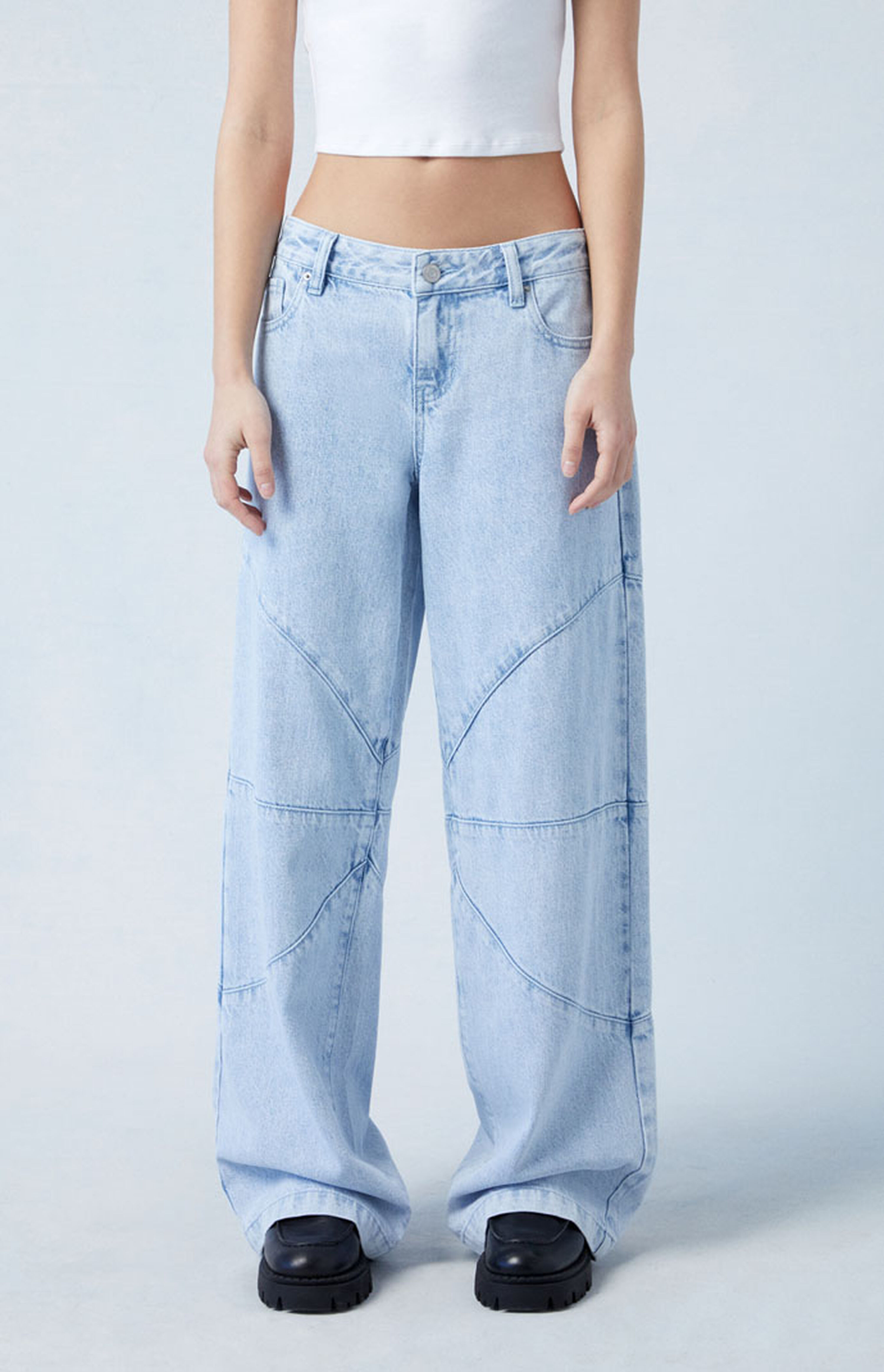 PacSun Eco Light Indigo Seamed Low Rise Baggy Jeans | PacSun