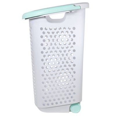 Rolling Laundry Hamper White with Handles Turquoise - Room Essentials&#8482; | Target