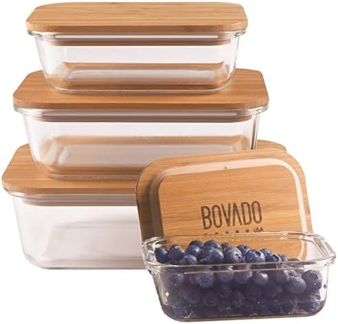 Bovado Set of 4 Rectangular Glass Food Storage Containers (12 oz + 20 oz + 35 oz +50 oz) with Eco-Fr | Amazon (US)