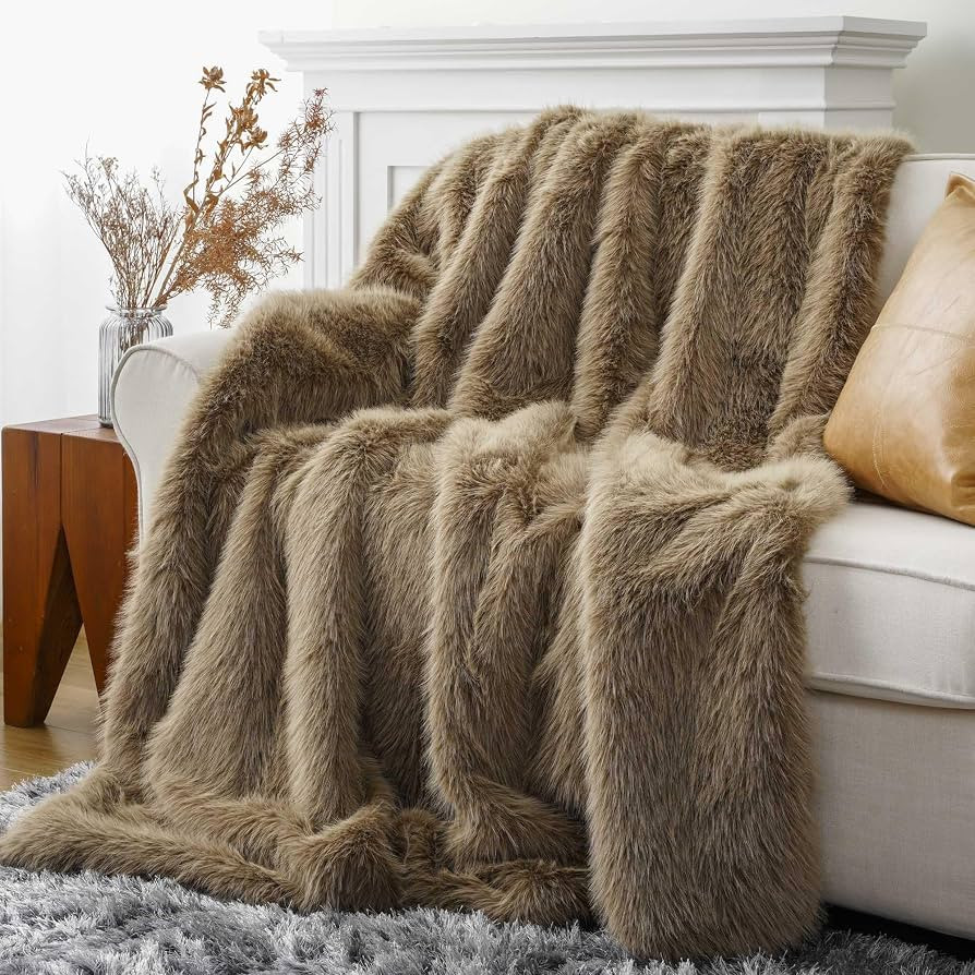 BATTILO HOME Tan Faux Fur Throw Blanket, Soft Khaki Throw Blankets, 60"x80" | Amazon (US)