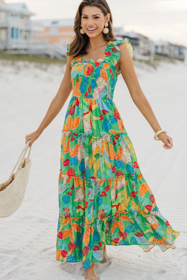 Fearless Travels Green Tropical Maxi Dress | The Mint Julep Boutique