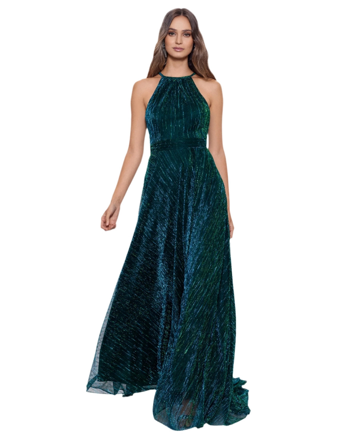 B&A By Betsy and Adam Women's Metallic Halter Gown - Jade | Macy's