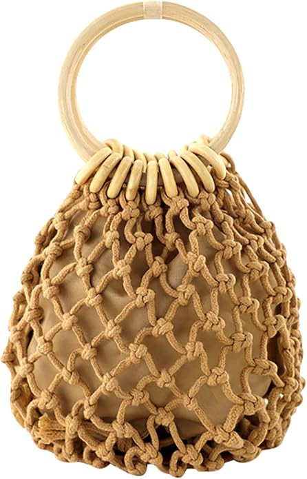 Ayliss Women Mini Clutch Tote Handbag Top-handle Bucket Drawstring Handbag Beach Woven Handmade F... | Amazon (US)