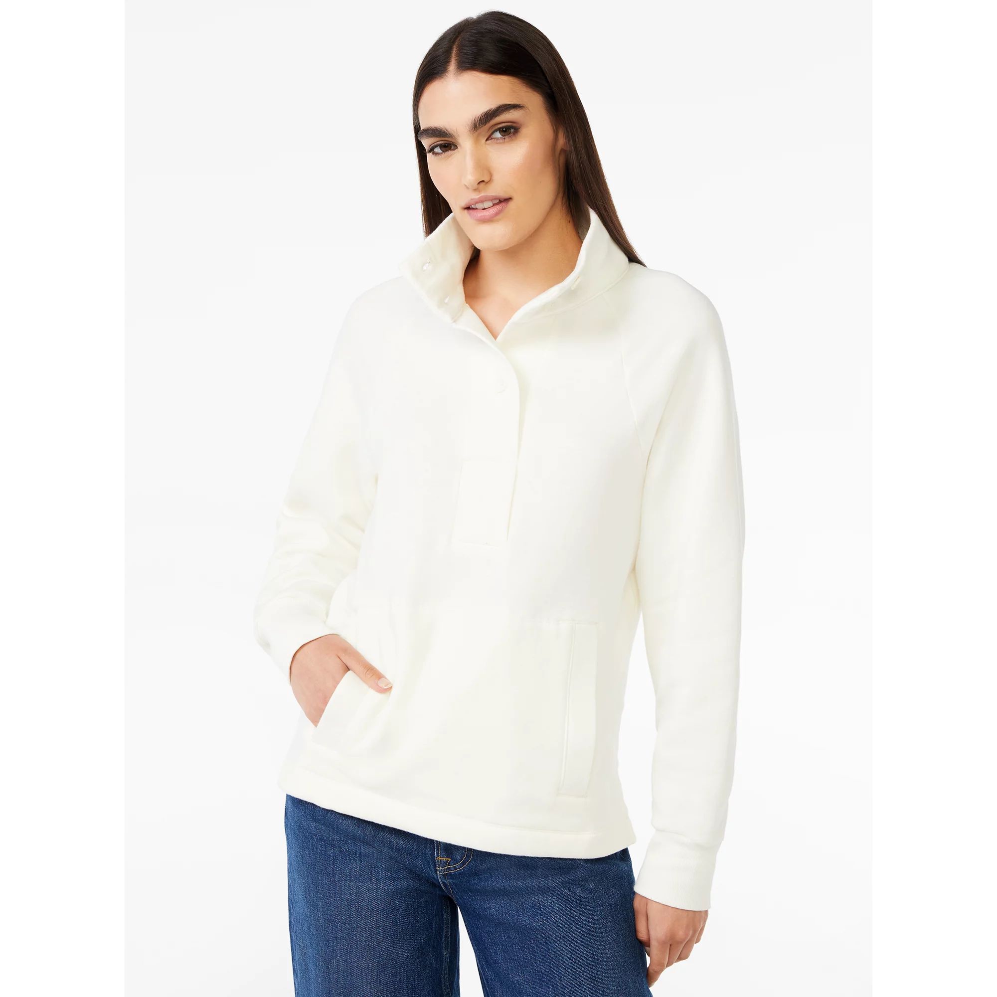 Free Assembly Women's Fleece Popover Sweatshirt with Raglan Sleeves, Size XS-XXXL | Walmart (US)