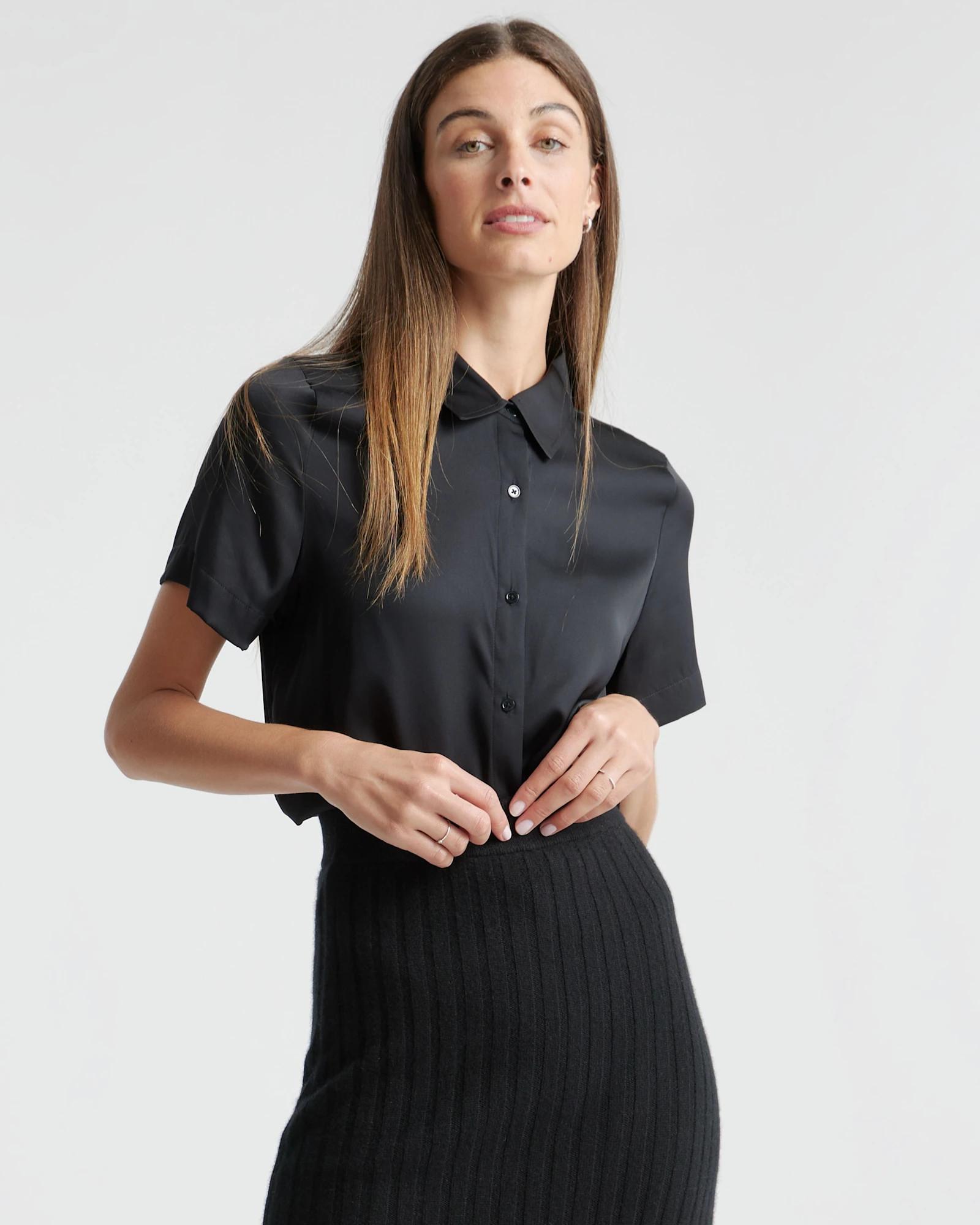 Washable Stretch Silk Short Sleeve Blouse | Quince | Quince