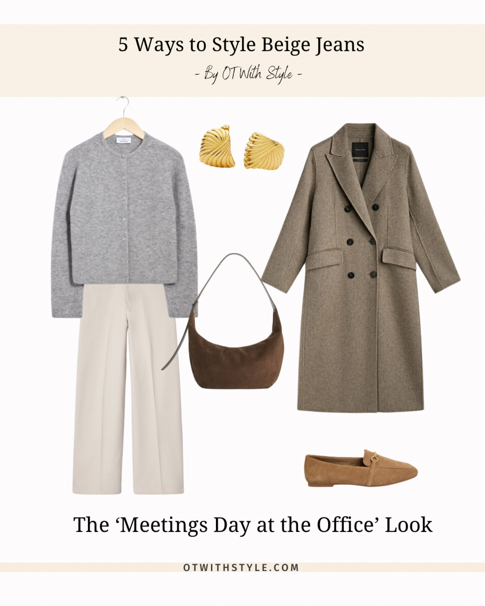 Styling beige jeans for an office look with a grey cardigan and brown suede accessories 🤎🤍

#LTKwinter #LTKuk #LTKworkwear