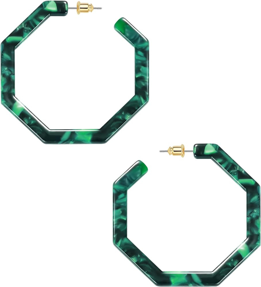 wowshow Acrylic Resin Hoop Earrings for Women Statement Fashion Geometric Octagon Earrings | Amazon (US)