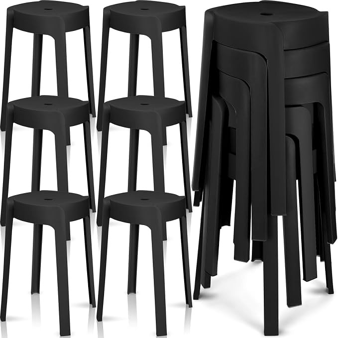 Nosiny 6 Pack Plastic Stackable Stools 18 Inch Portable Nesting Stack Stools Round Colorful Backl... | Amazon (US)