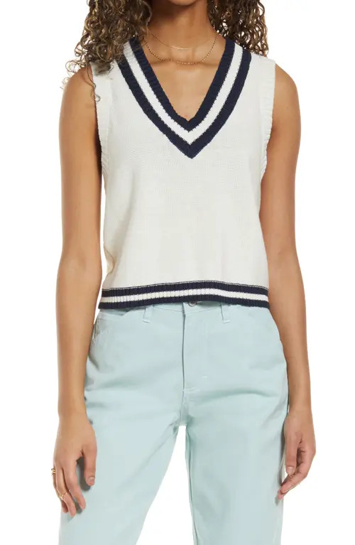 BP. V-Neck Varsity Sweater Vest in Ivory Prep at Nordstrom, Size Medium | Nordstrom