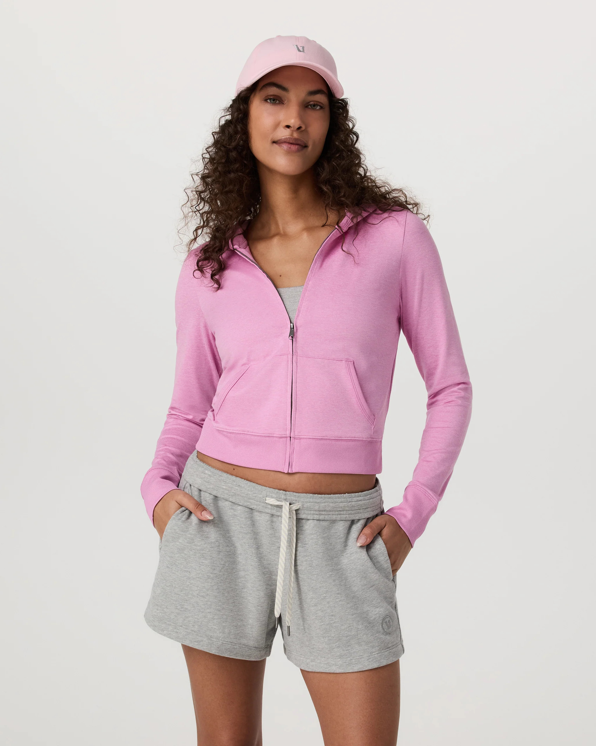 Halo Mini Full Zip Hoodie | Pale Grey Heather | Vuori | Vuori Clothing (US & Canada)