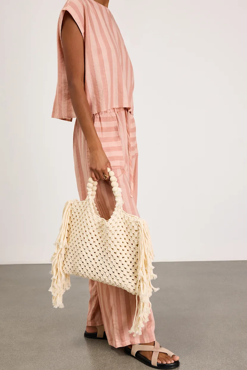Stenny Ivory Woven Fringe Tote Bag | Lulus