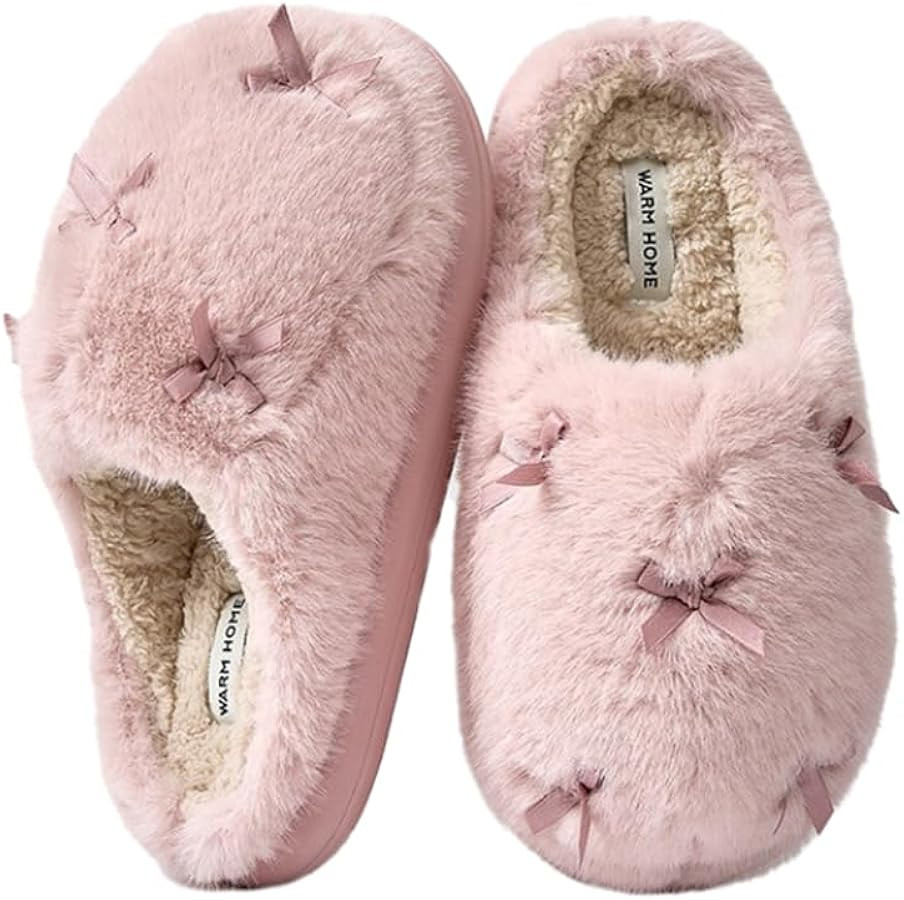 Women's Cute Plush Home Butterfly Knot Cotton Comfortable Thick Bottom Outdoor Winter Indoor Soft... | Amazon (US)