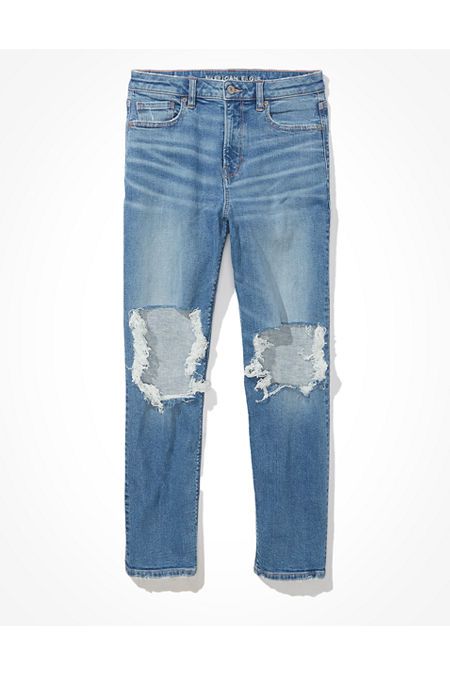 AE Stretch Ripped Mom Jean Women's Classic Medium 00 Long | American Eagle Outfitters (US & CA)