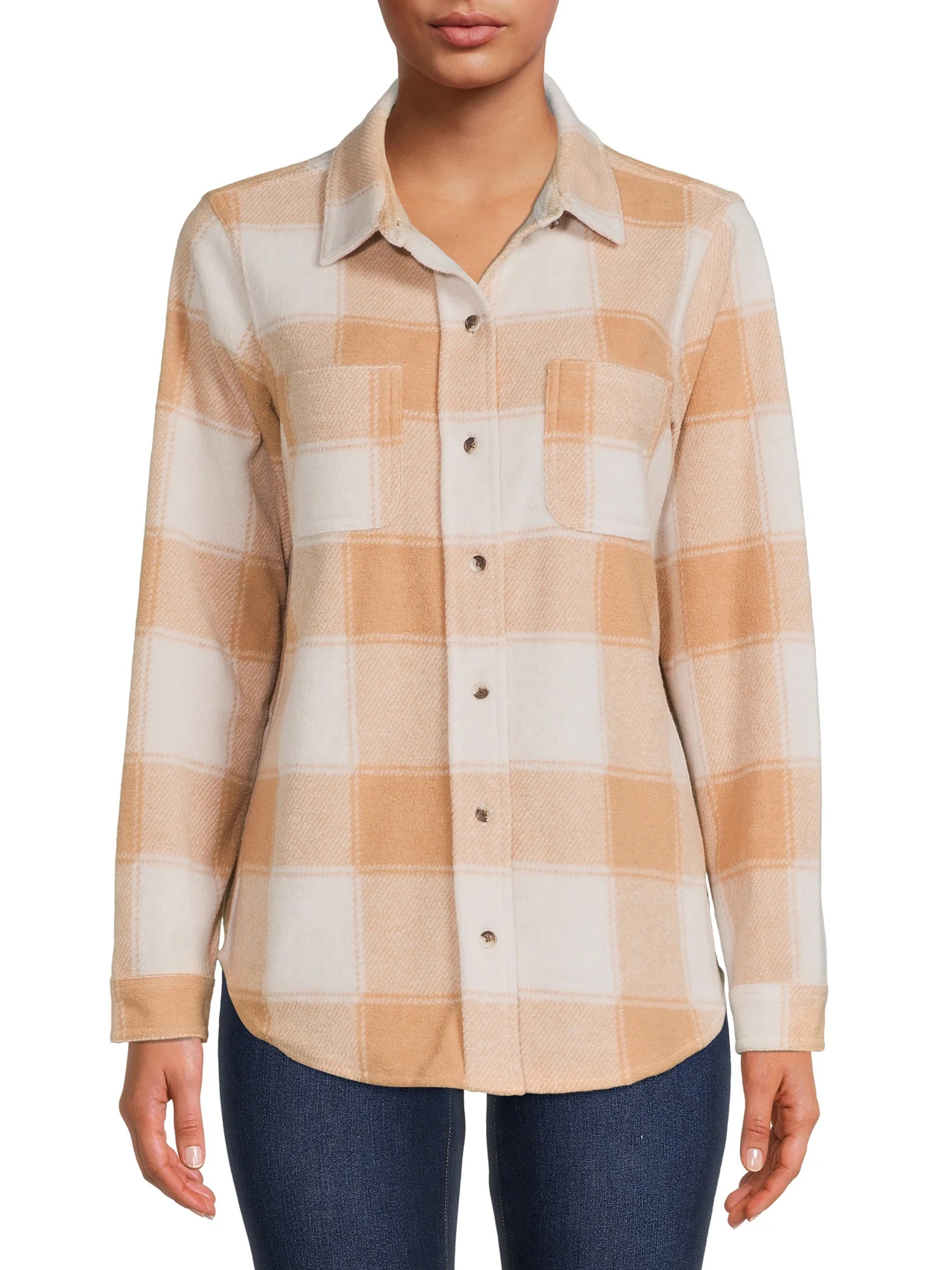 Time and Tru Women's Plaid Button Down Shirt | Walmart (US)