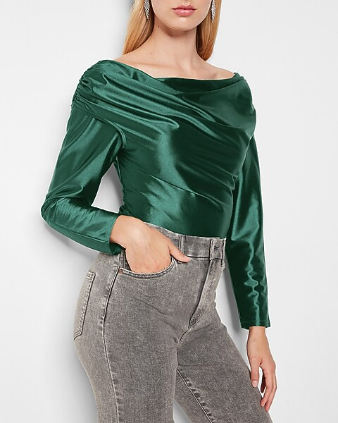 Satin Draped Shoulder Top | Express