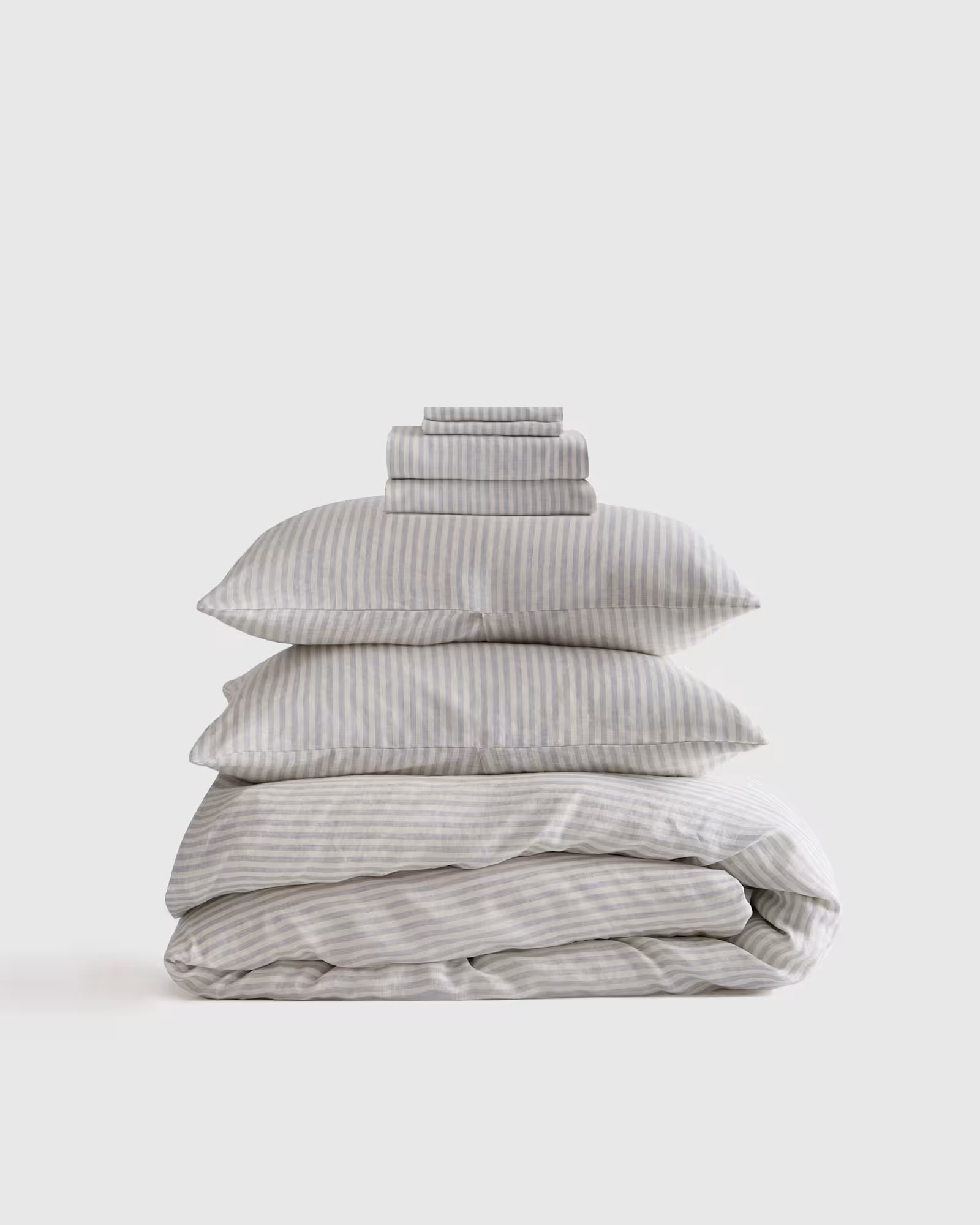 European Linen Stripe Deluxe Bedding Bundle in Mist/white Stripe | Quince