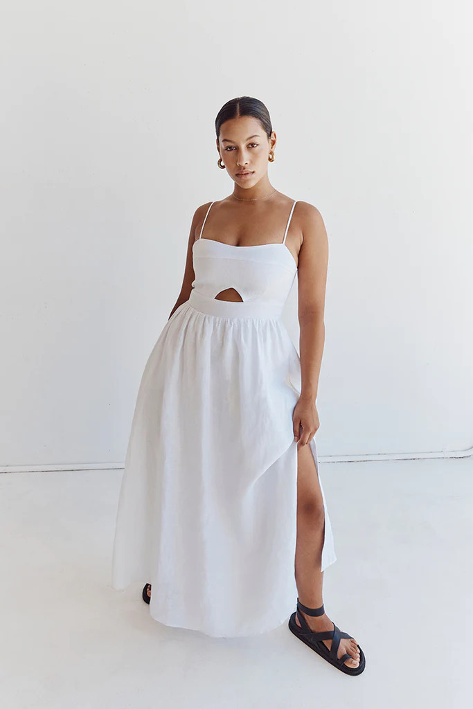 HARPER WHITE LINEN MIDI DRESS | DISSH
