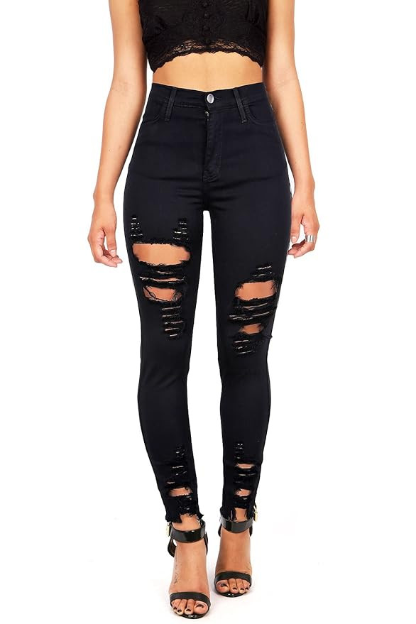 Vibrant Women's Juniors High Rise Jeans w Heavy Distressing | Amazon (US)