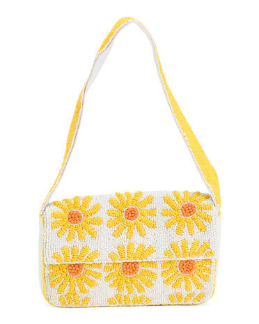 Daisy Motif All Over Hand Beaded Shoulder Bag for Women | Leather | Marshalls