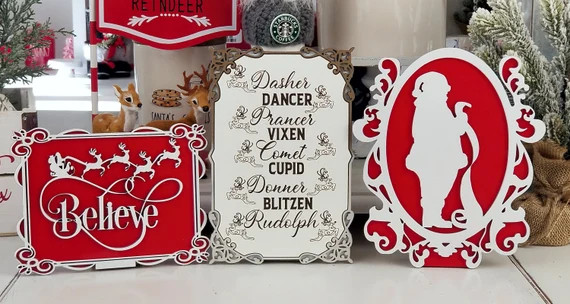 Santa Tiered Sign Bundle/ Santa tiered Tray Decor/ Reindeer | Etsy | Etsy (US)