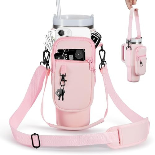BULKITEM 30oz Water Bottle Carrier Bag with Phone Pocket for Pink Stanley 30 oz Tumbler with Handle, Neoprene Water Cup Holder Pouch with Strap for Valentines Stanley Cup Accessories | Amazon (US)