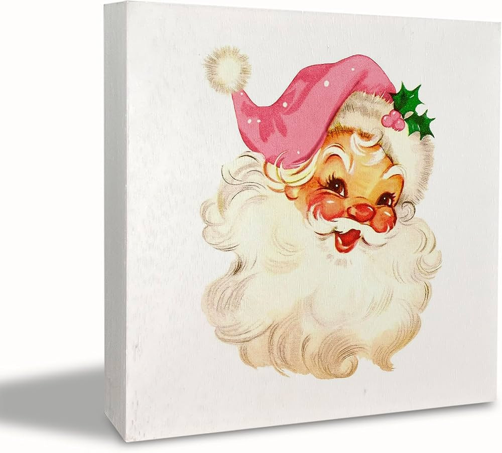 Christmas Signs,Pink Christmas Santa Sign Wood Plaque,Christmas Sign,Christmas Signs for Home Dec... | Amazon (US)
