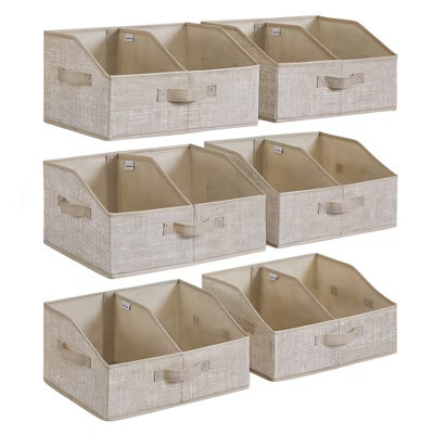 Set of 6 Foldable Storage Baskets with Handles and Divider, 15.7x11.8x7.9 Inch Fabric Organizer Bins for Closet Bedroom, Summer Sand | Target