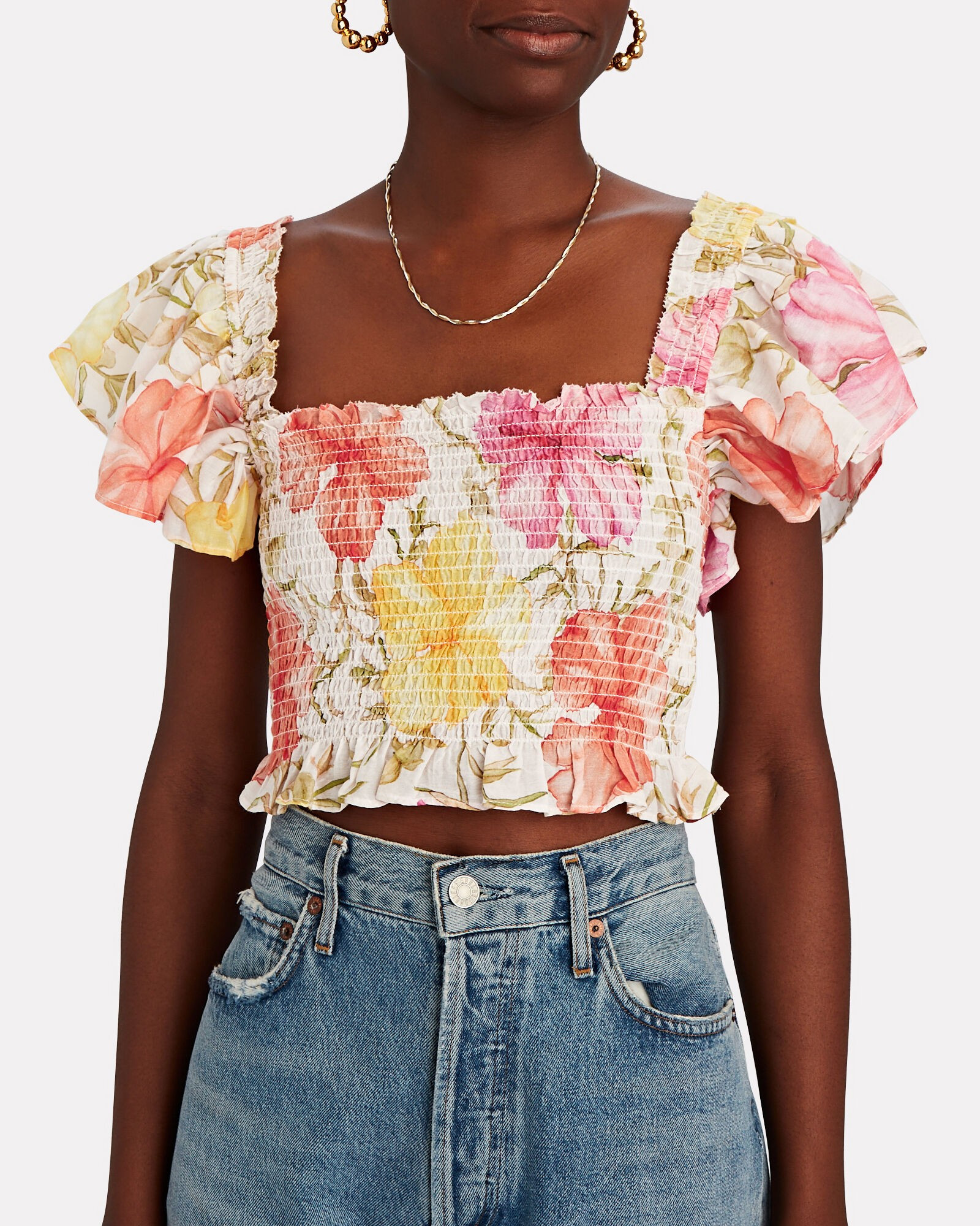 Wallace Ruffled Smocked Floral Crop Top | INTERMIX