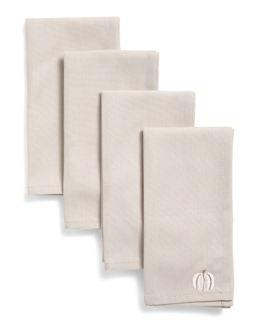 Set Of 4 Embroidered Napkins With Pumpkins | TJ Maxx