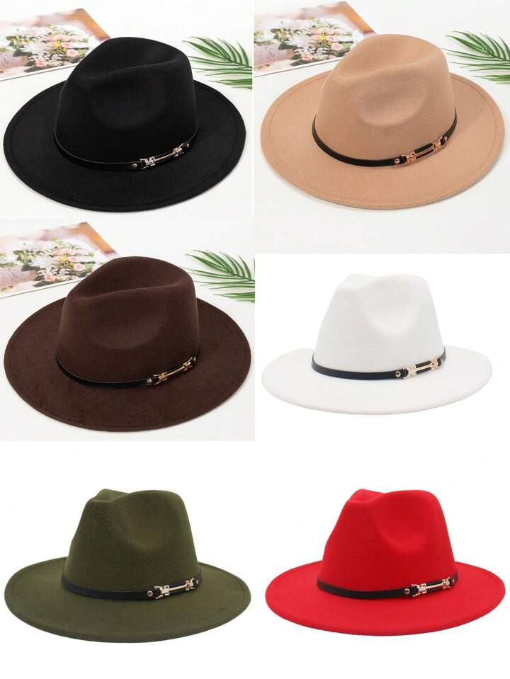 1pc Women's Sun Hat With Symmetrical Belt & Jazz Style Elegant Fedora Hat, Suitable For Daily Wea... | SHEIN